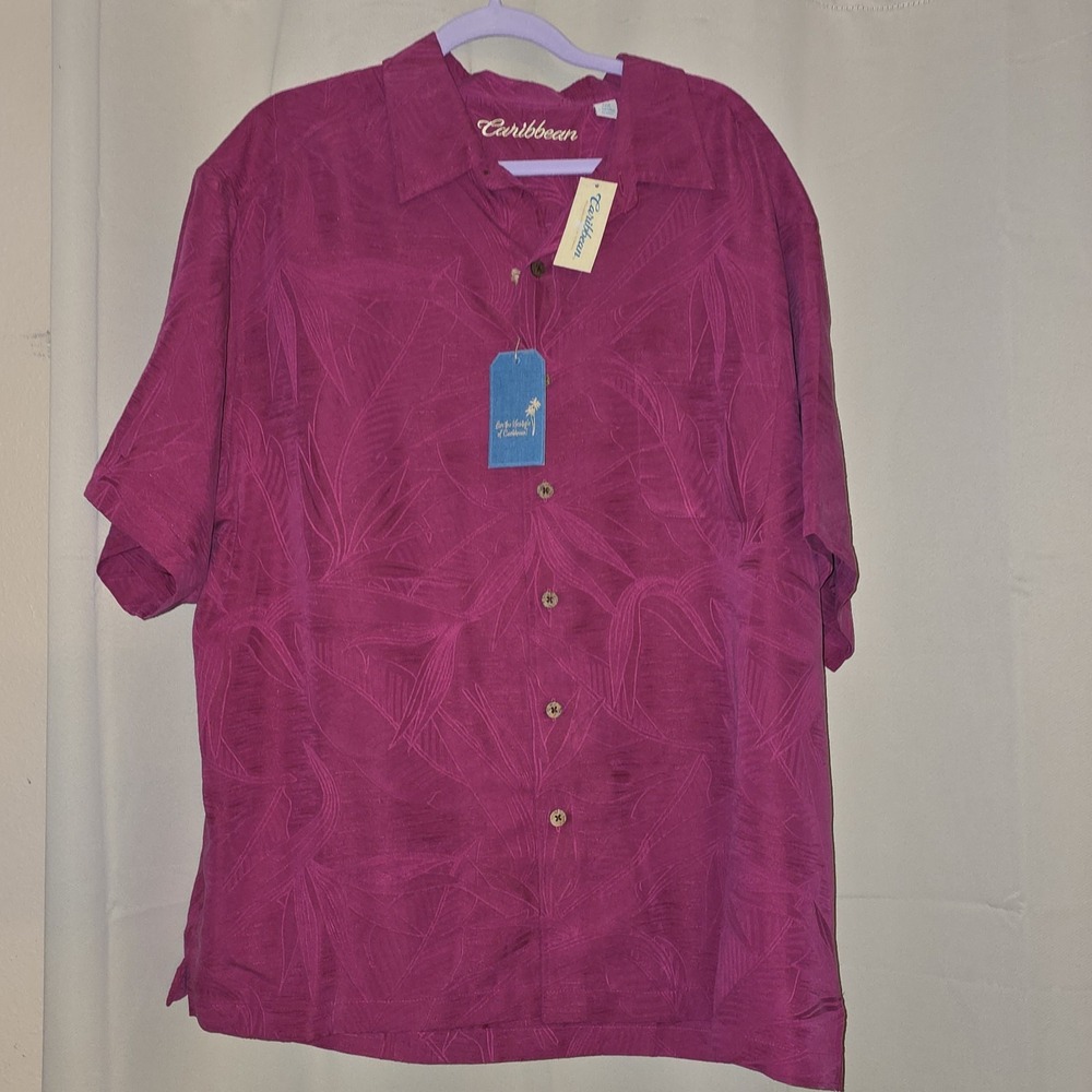 NWT Caribbean Roundtree Yorke‎ 2XB Bright Berry  S/S Modal Shirt Cruise Tropical
